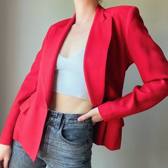 Vintage 1980s Red 100% Wool Double Buttoned Blazer Jacket - Picture 3 of 6